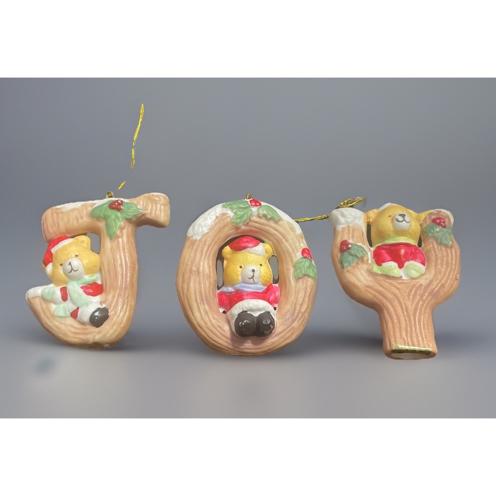VTG‎ Christmas Around The World 3 Pc JOY Bear Ornament Set Made in Taiwan W box